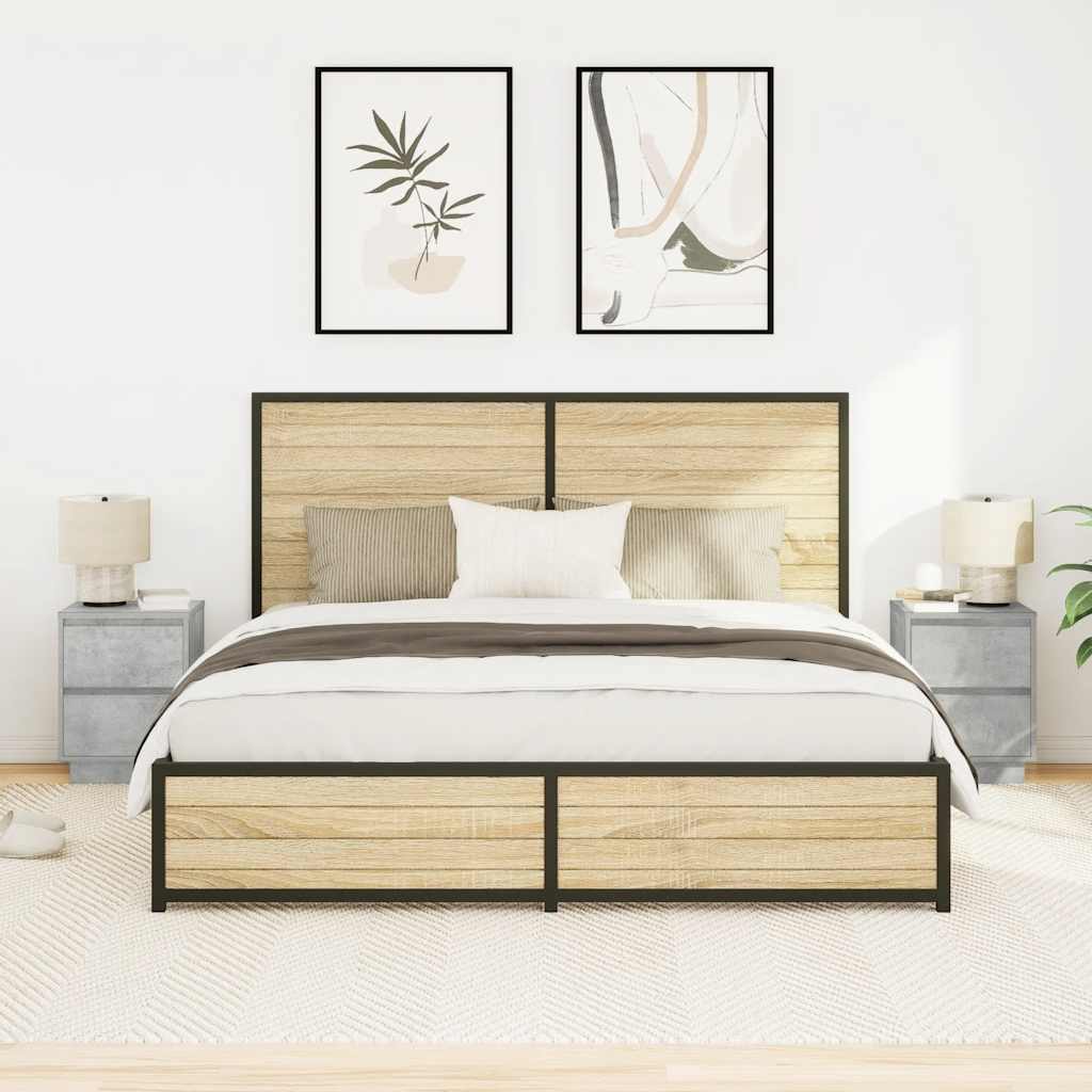 Κομοδίνα με φώτα LED 2 τεμάχια Μπετόν Γκρι 38x34x50 cm - Pakobazaar