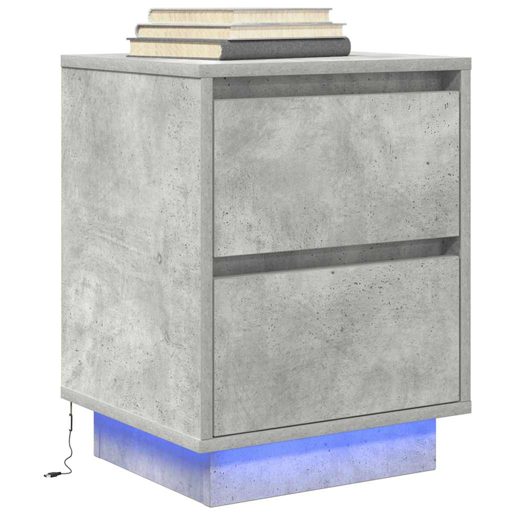 Κομοδίνα με φώτα LED 2 τεμάχια Μπετόν Γκρι 38x34x50 cm - Pakobazaar