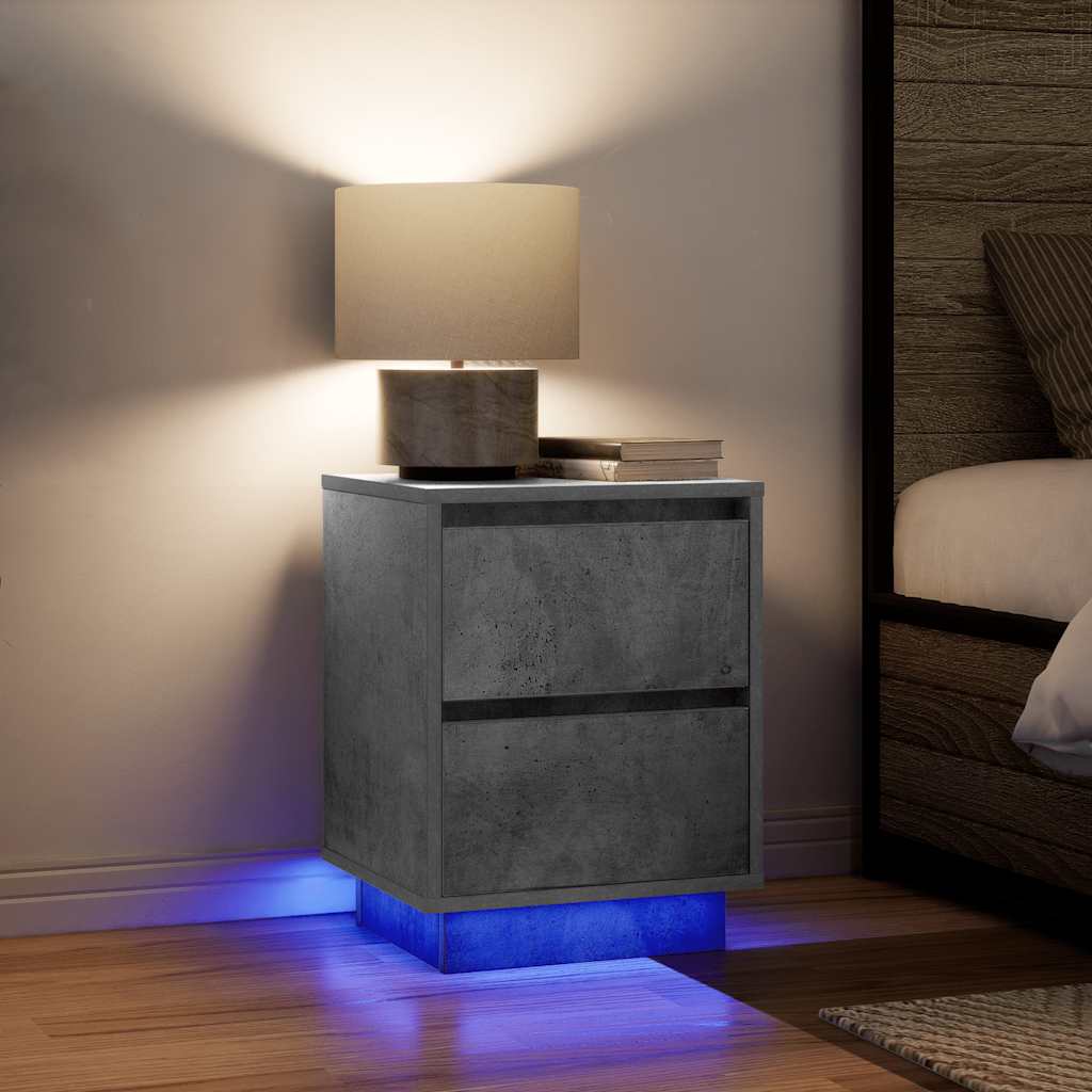 Κομοδίνα με φώτα LED 2 τεμάχια Μπετόν Γκρι 38x34x50 cm - Pakobazaar