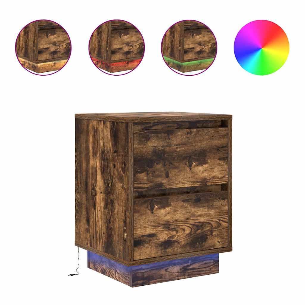Κομοδίνο με φώτα LED Καπνιστή βελανιδιά 38x34x50 cm - Pakobazaar
