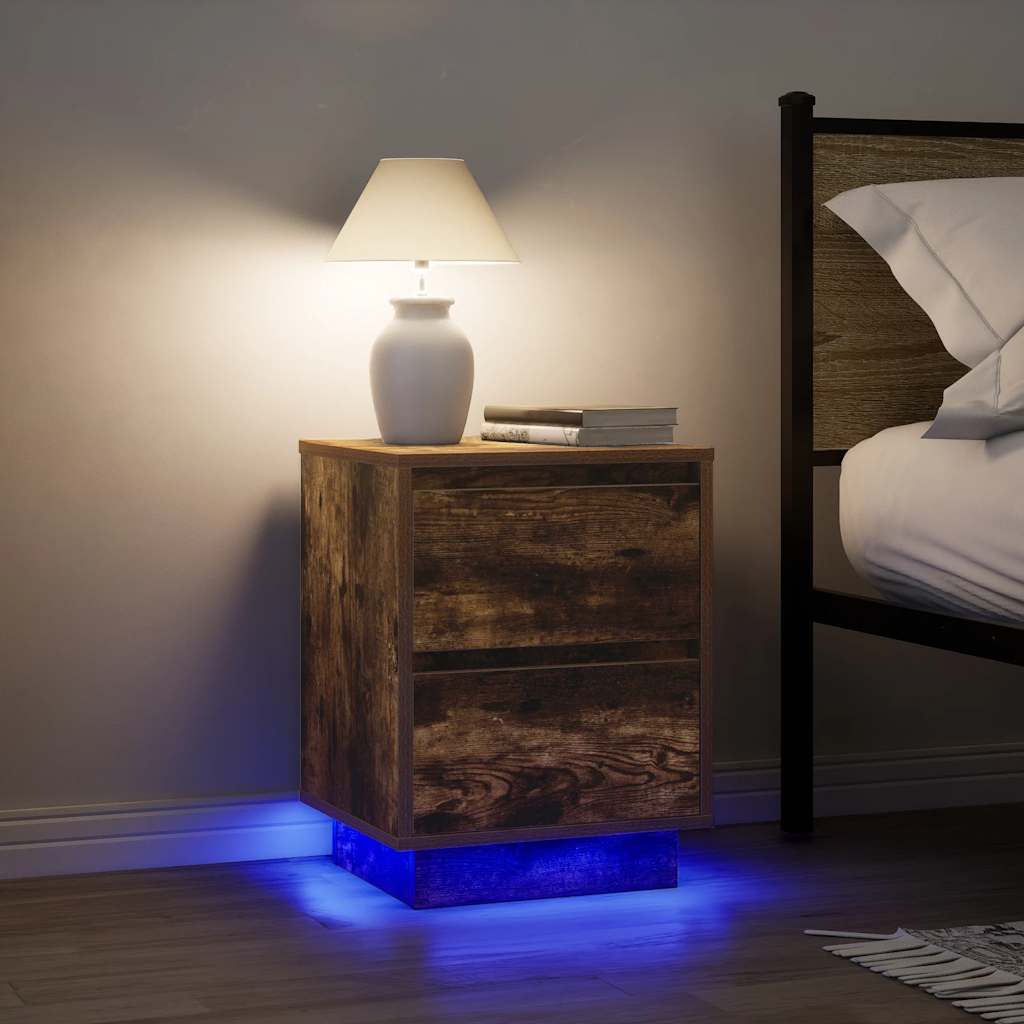 Κομοδίνο με φώτα LED Καπνιστή βελανιδιά 38x34x50 cm - Pakobazaar