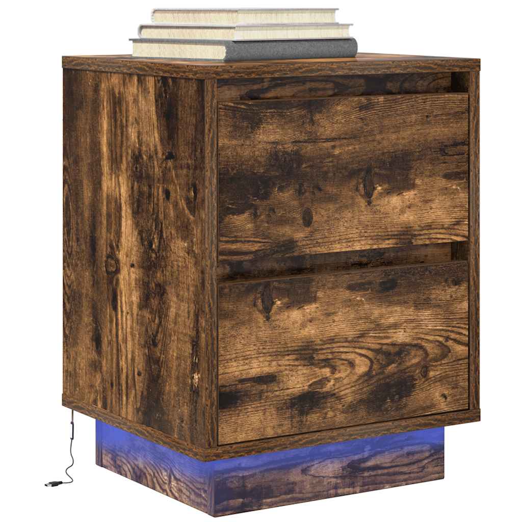 Κομοδίνο με φώτα LED Καπνιστή βελανιδιά 38x34x50 cm - Pakobazaar