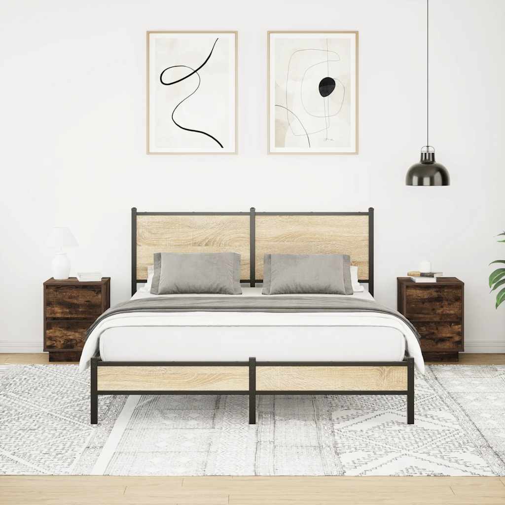 Κομοδίνα με φώτα LED 2 τεμάχια Καπνιστή δρυς 38x34x50 cm - Pakobazaar