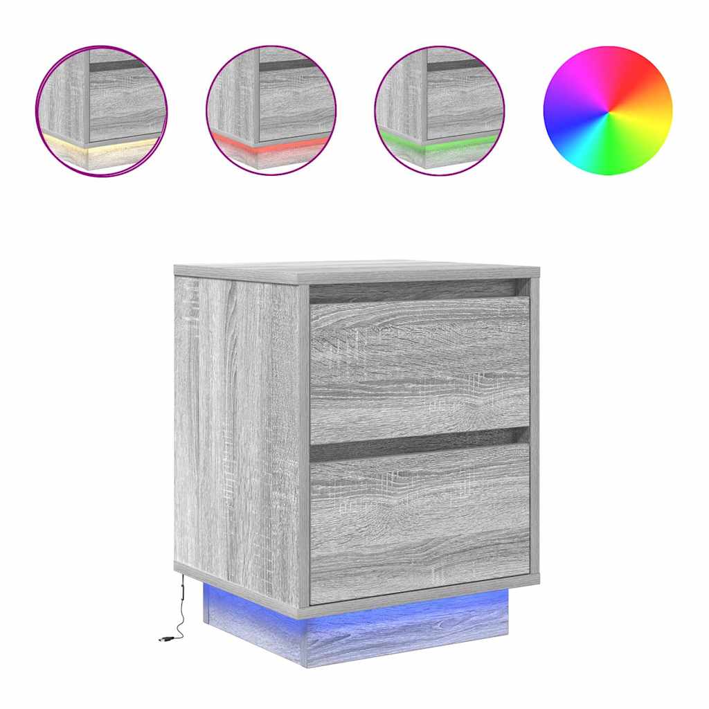 Κομοδίνο με φώτα LED Γκρι Sonoma 38x34x50 cm - Pakobazaar