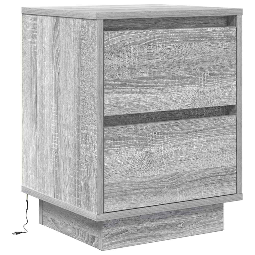 Κομοδίνο με φώτα LED Γκρι Sonoma 38x34x50 cm - Pakobazaar