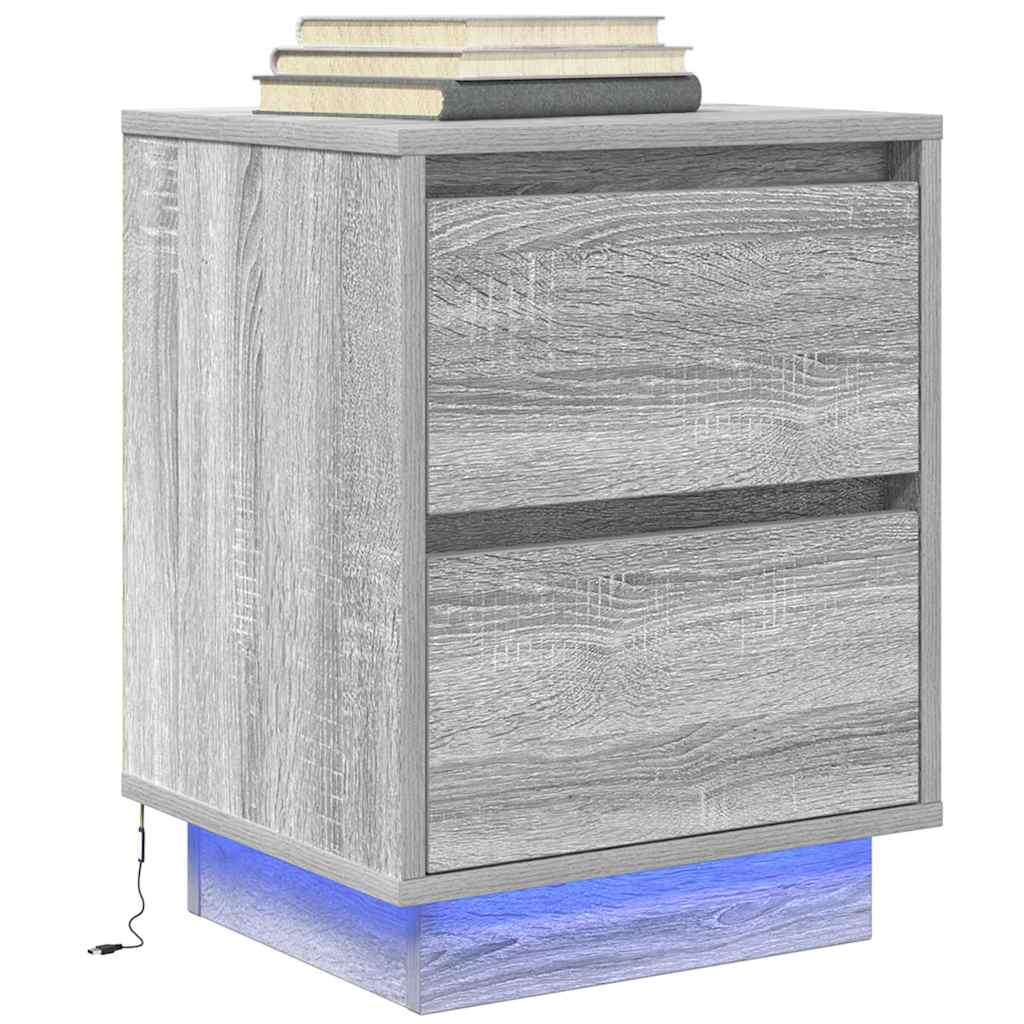 Κομοδίνο με φώτα LED Γκρι Sonoma 38x34x50 cm - Pakobazaar