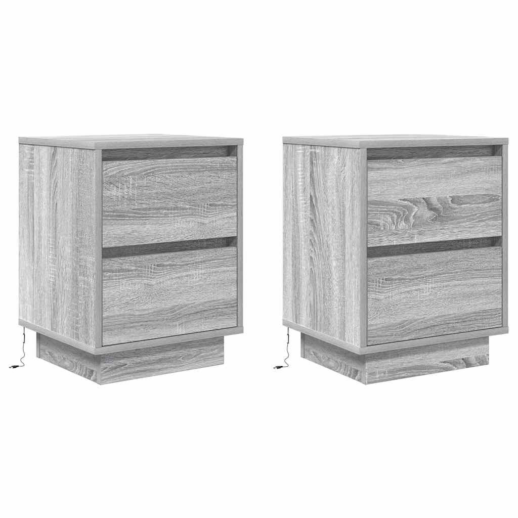 Κομοδίνα με φώτα LED 2 τεμάχια Γκρι Sonoma 38x34x50 cm - Pakobazaar