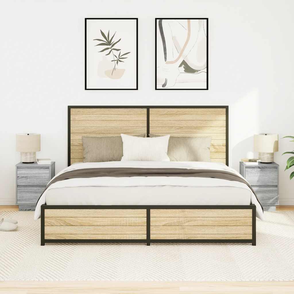 Κομοδίνα με φώτα LED 2 τεμάχια Γκρι Sonoma 38x34x50 cm - Pakobazaar