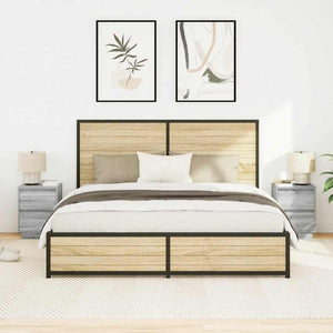 Κομοδίνα με φώτα LED 2 τεμάχια Γκρι Sonoma 38x34x50 cm - Pakobazaar