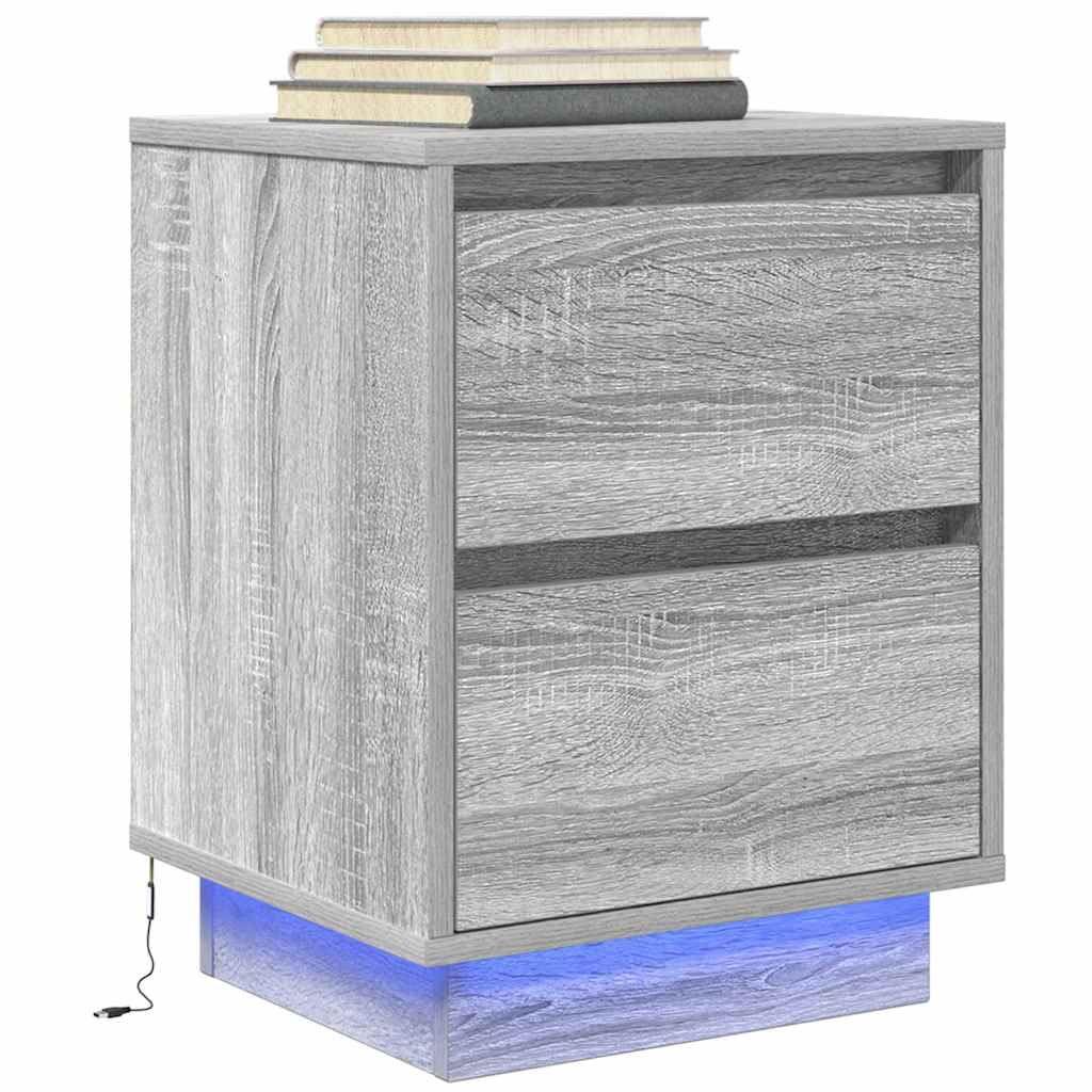 Κομοδίνα με φώτα LED 2 τεμάχια Γκρι Sonoma 38x34x50 cm - Pakobazaar
