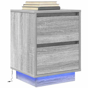Κομοδίνα με φώτα LED 2 τεμάχια Γκρι Sonoma 38x34x50 cm - Pakobazaar