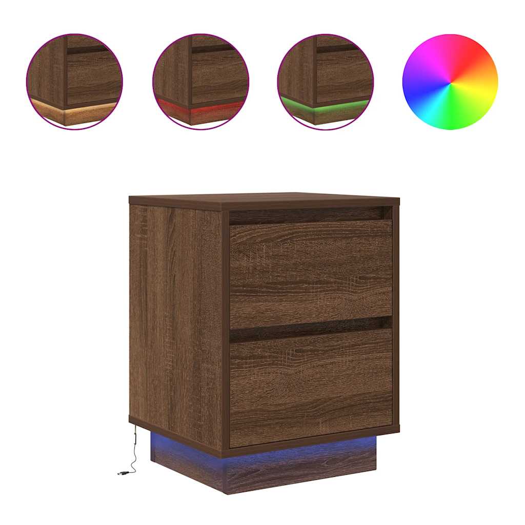 Κομοδίνα με φώτα LED 2 τεμάχια καφέ δρυς 38x34x50 cm - Pakobazaar