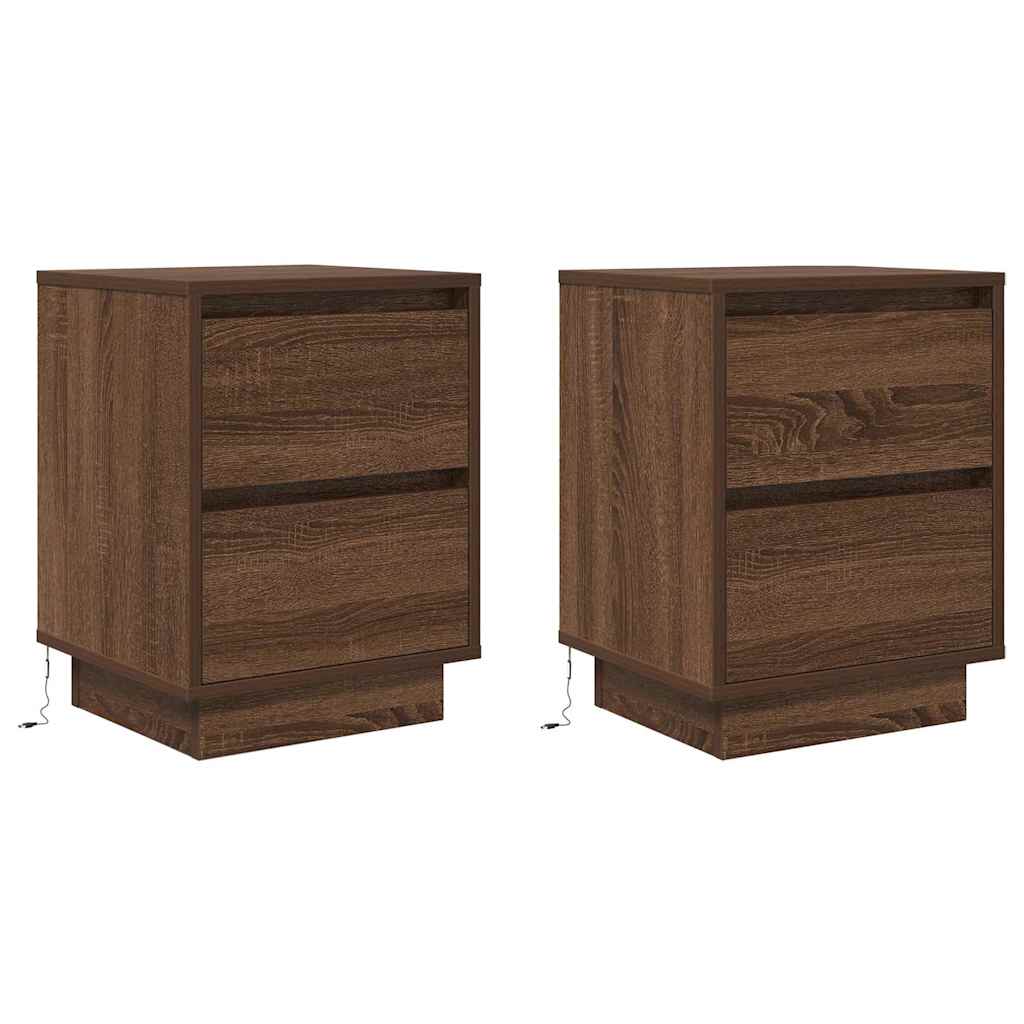 Κομοδίνα με φώτα LED 2 τεμάχια καφέ δρυς 38x34x50 cm - Pakobazaar