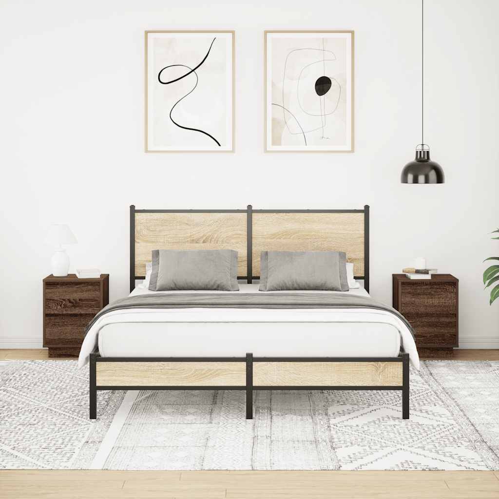 Κομοδίνα με φώτα LED 2 τεμάχια καφέ δρυς 38x34x50 cm - Pakobazaar