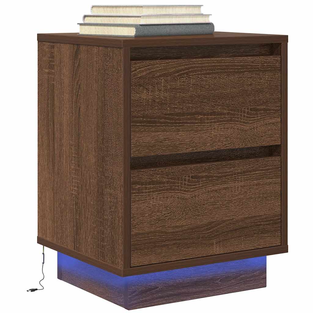 Κομοδίνα με φώτα LED 2 τεμάχια καφέ δρυς 38x34x50 cm - Pakobazaar