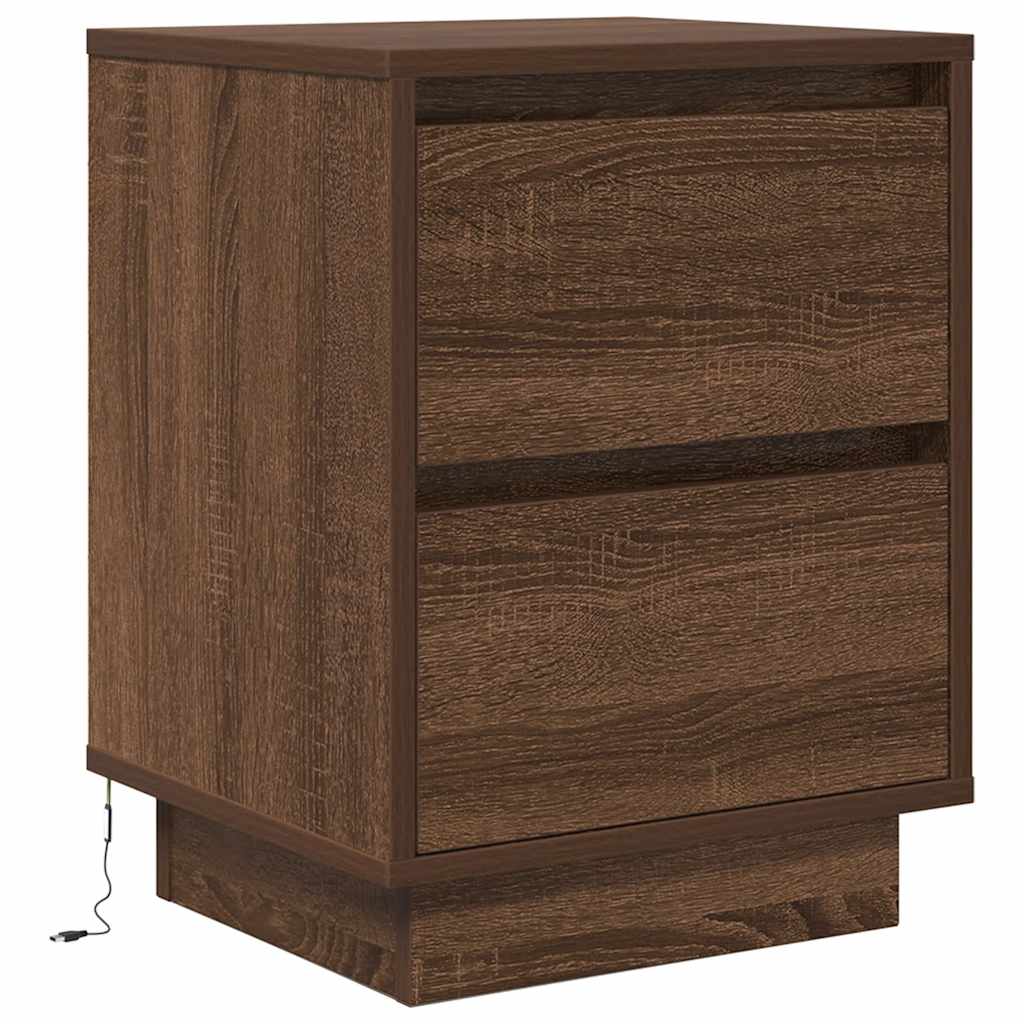 Κομοδίνα με φώτα LED 2 τεμάχια καφέ δρυς 38x34x50 cm - Pakobazaar