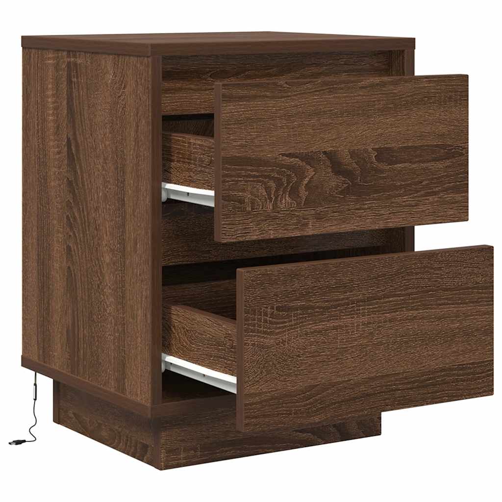 Κομοδίνα με φώτα LED 2 τεμάχια καφέ δρυς 38x34x50 cm - Pakobazaar