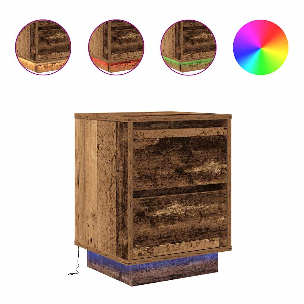 Κομοδίνα με φώτα LED 2 τεμάχια Παλιό ξύλο 38x34x50 cm - Pakobazaar