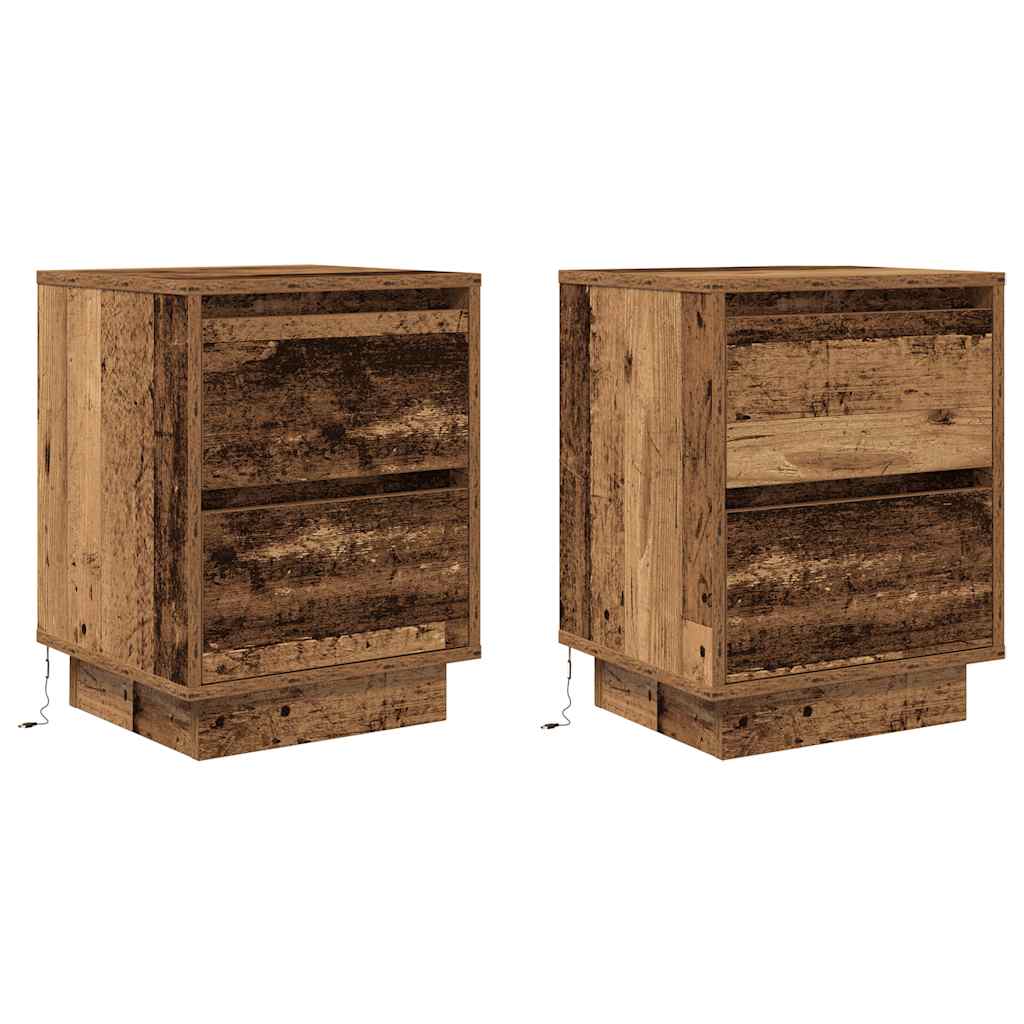 Κομοδίνα με φώτα LED 2 τεμάχια Παλιό ξύλο 38x34x50 cm - Pakobazaar