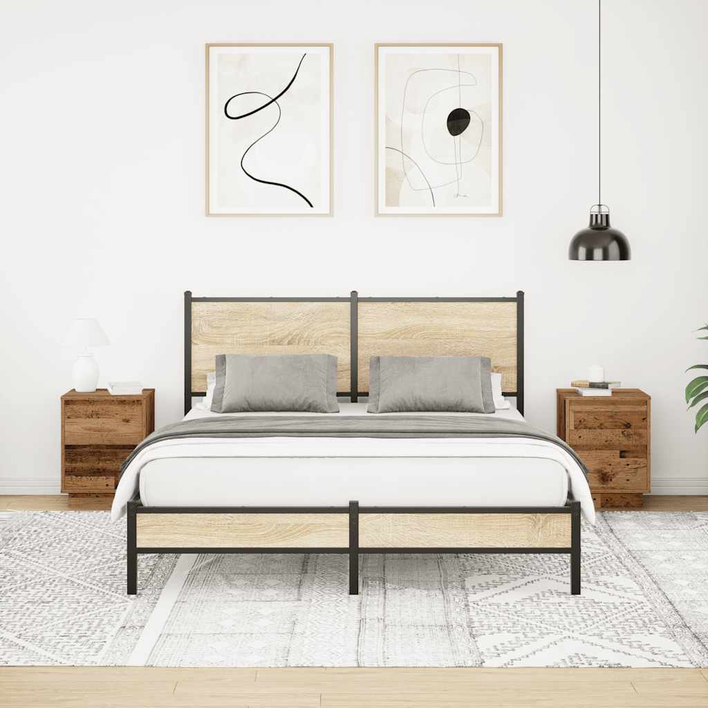 Κομοδίνα με φώτα LED 2 τεμάχια Παλιό ξύλο 38x34x50 cm - Pakobazaar
