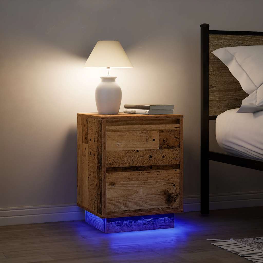 Κομοδίνα με φώτα LED 2 τεμάχια Παλιό ξύλο 38x34x50 cm - Pakobazaar