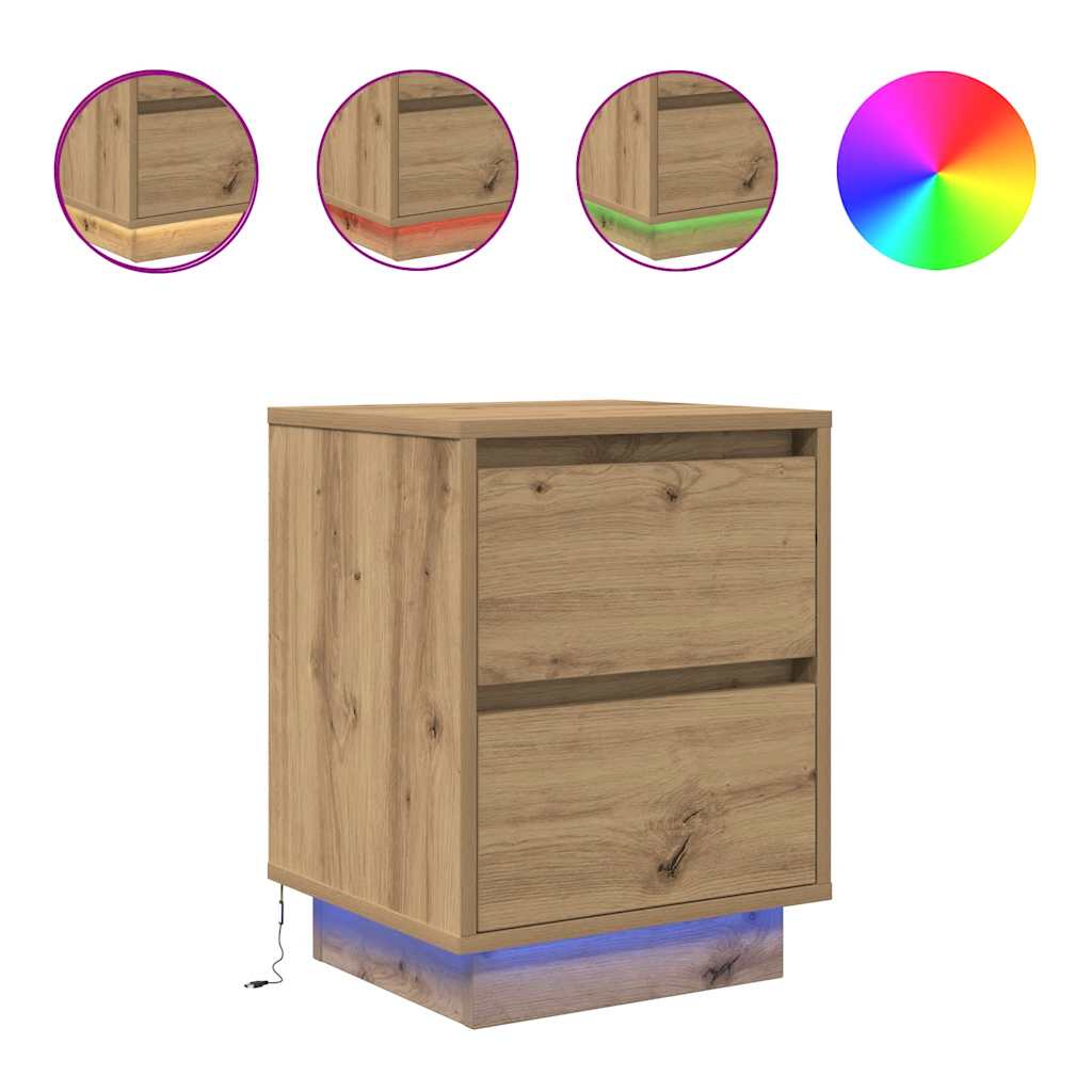 Κομοδίνα με φώτα LED 2 τεμάχια Artisan Oak 38x34x50 cm - Pakobazaar