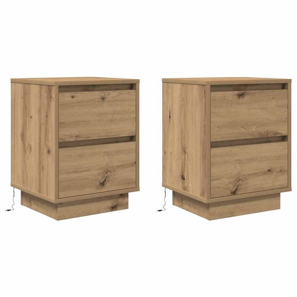 Κομοδίνα με φώτα LED 2 τεμάχια Artisan Oak 38x34x50 cm - Pakobazaar