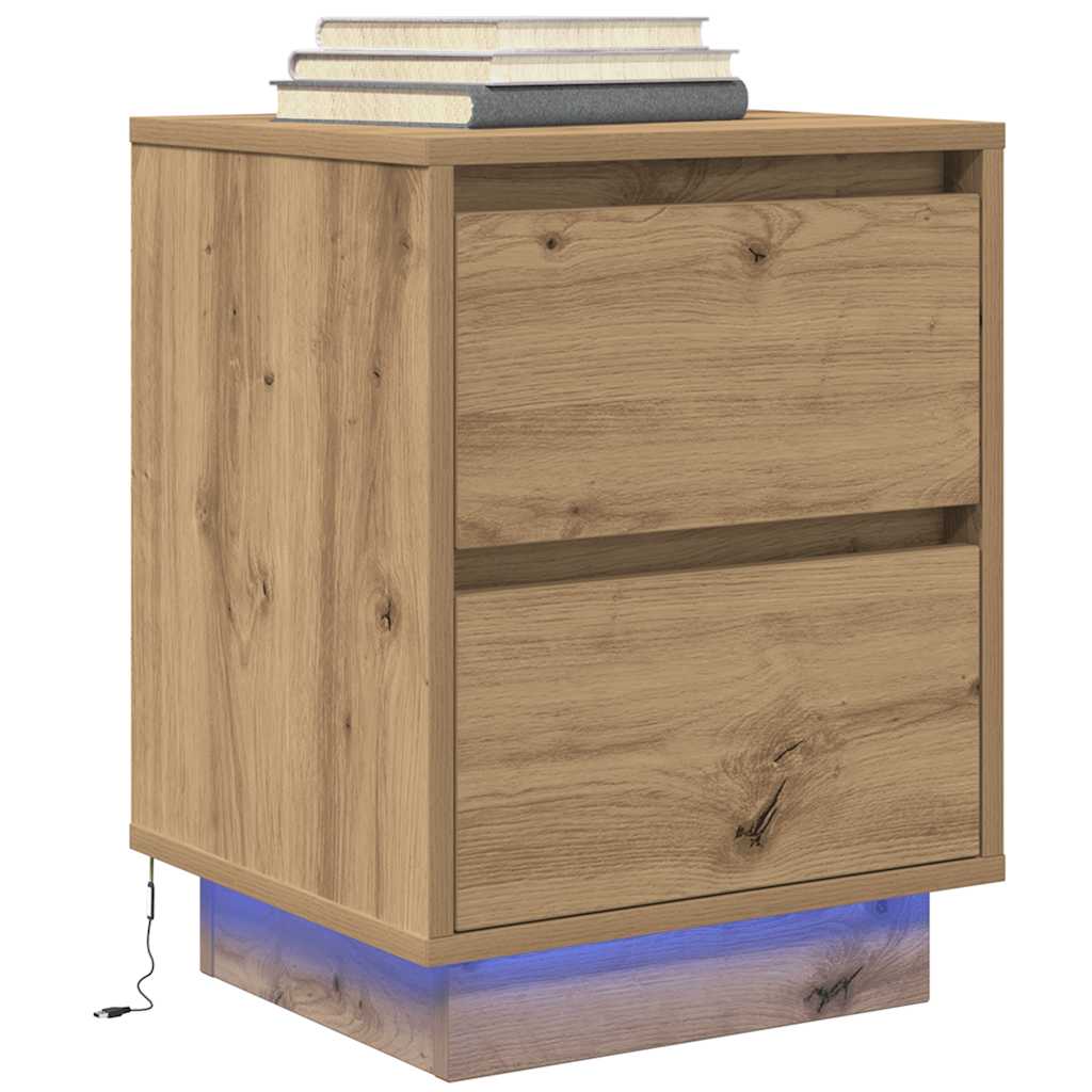 Κομοδίνα με φώτα LED 2 τεμάχια Artisan Oak 38x34x50 cm - Pakobazaar