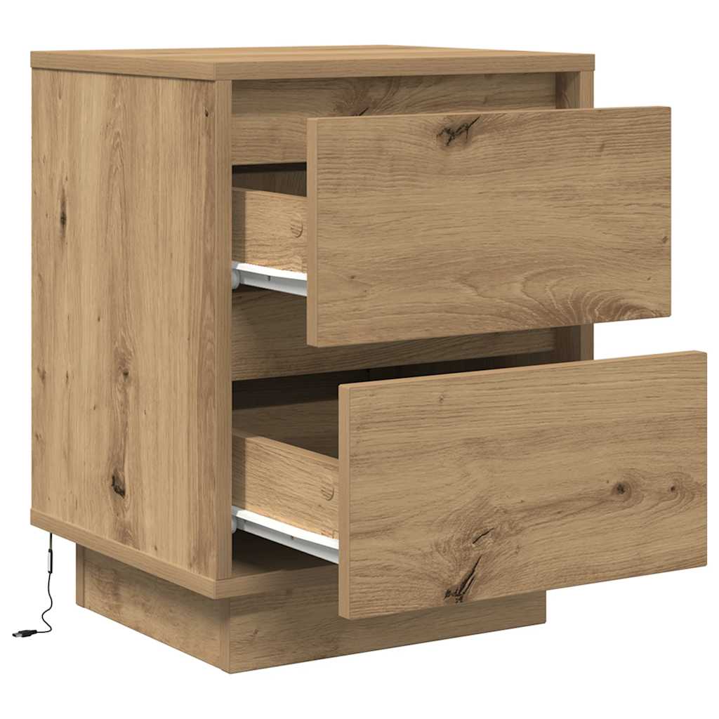 Κομοδίνα με φώτα LED 2 τεμάχια Artisan Oak 38x34x50 cm - Pakobazaar