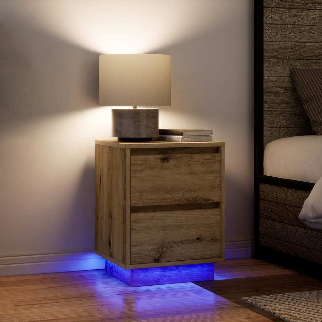 Κομοδίνα με φώτα LED 2 τεμάχια Artisan Oak 38x34x50 cm - Pakobazaar