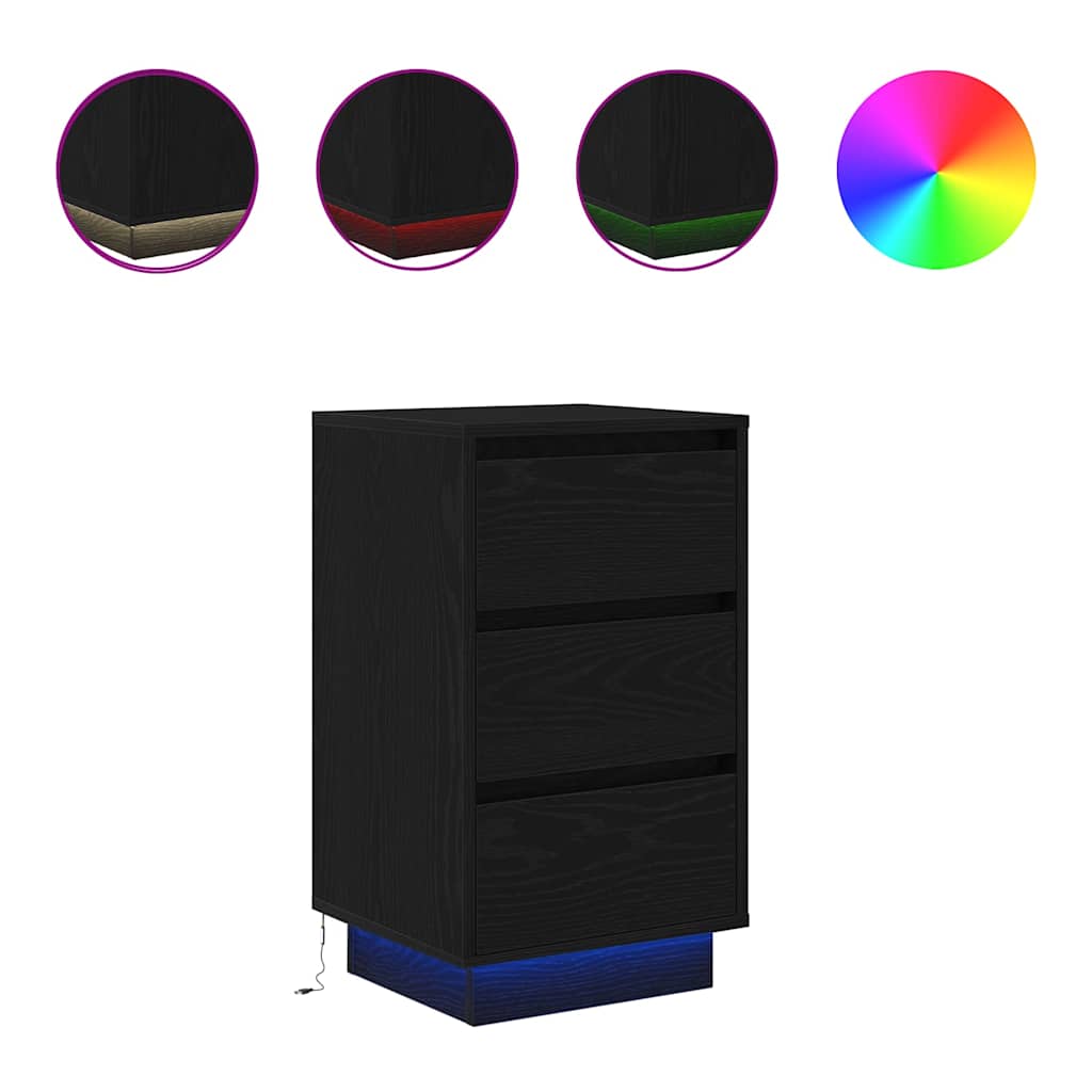 Κομοδίνο με φώτα LED Μαύρο 38x34x65 cm - Pakobazaar
