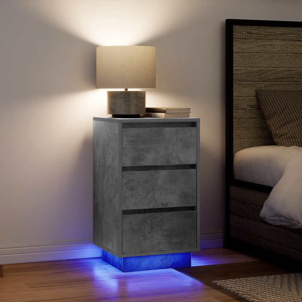 Κομοδίνο με φώτα LED Γκρι μπετόν 38x34x65 cm - Pakobazaar