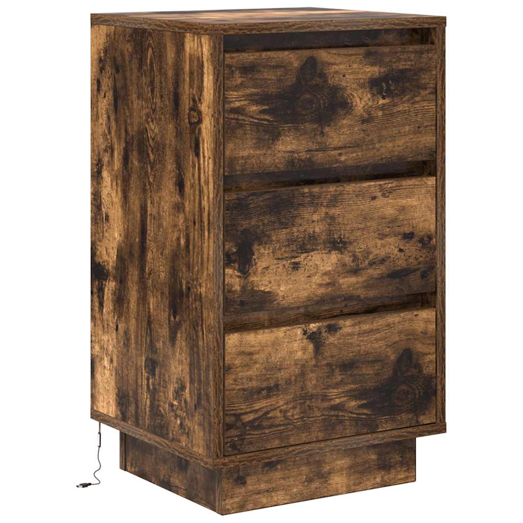 Κομοδίνο με φώτα LED Καπνιστή βελανιδιά 38x34x65 cm - Pakobazaar