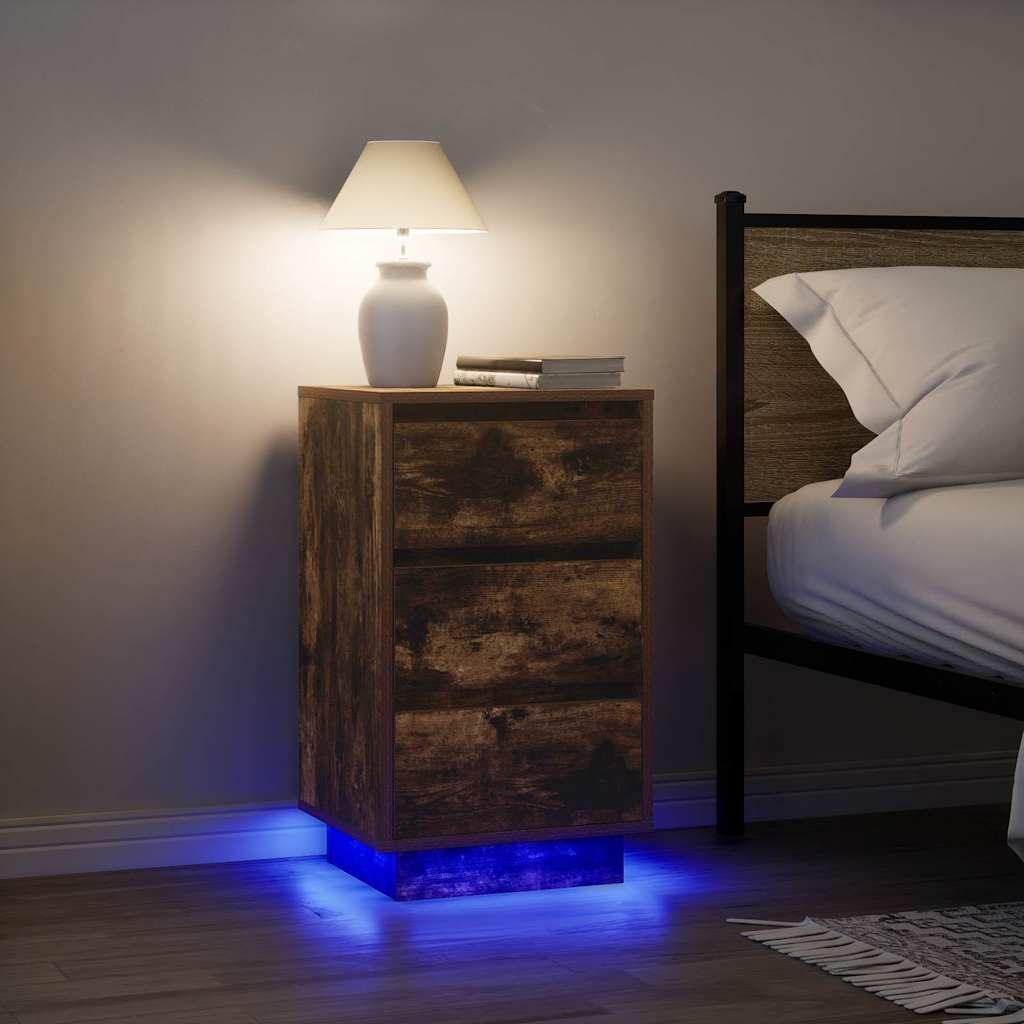 Κομοδίνο με φώτα LED Καπνιστή βελανιδιά 38x34x65 cm - Pakobazaar