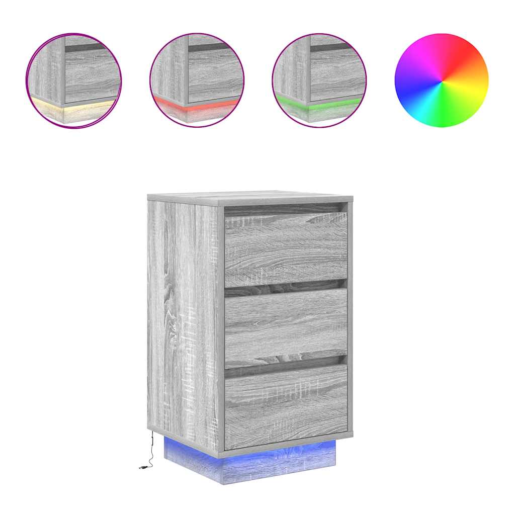 Κομοδίνο με φώτα LED Γκρι Sonoma 38x34x65 cm - Pakobazaar