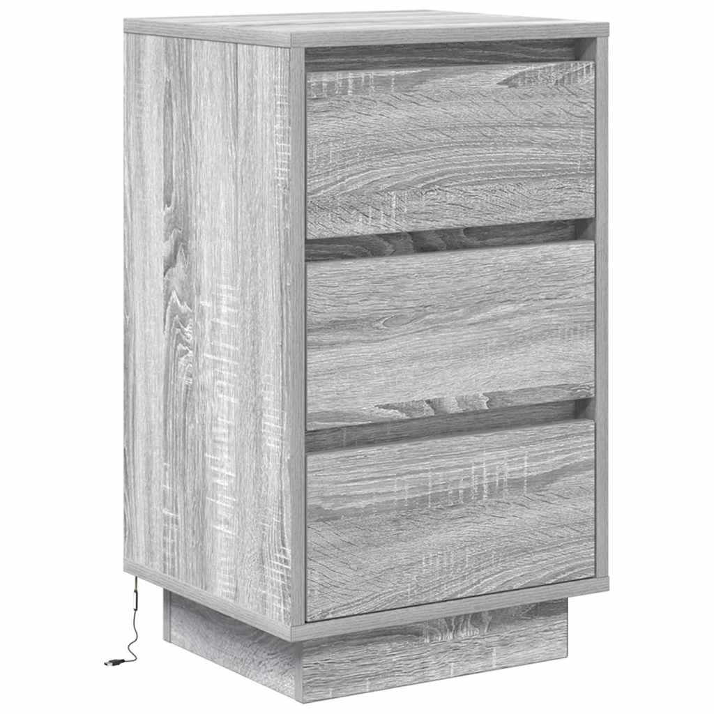 Κομοδίνο με φώτα LED Γκρι Sonoma 38x34x65 cm - Pakobazaar