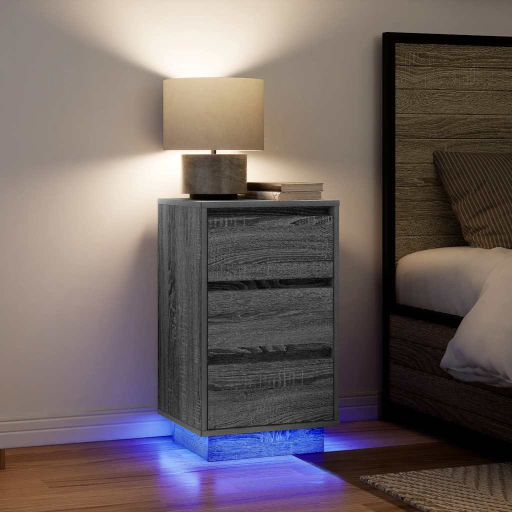 Κομοδίνο με φώτα LED Γκρι Sonoma 38x34x65 cm - Pakobazaar