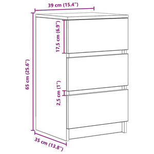 Κομοδίνο με 3 συρτάρια Λευκό 39x35x65 εκ.