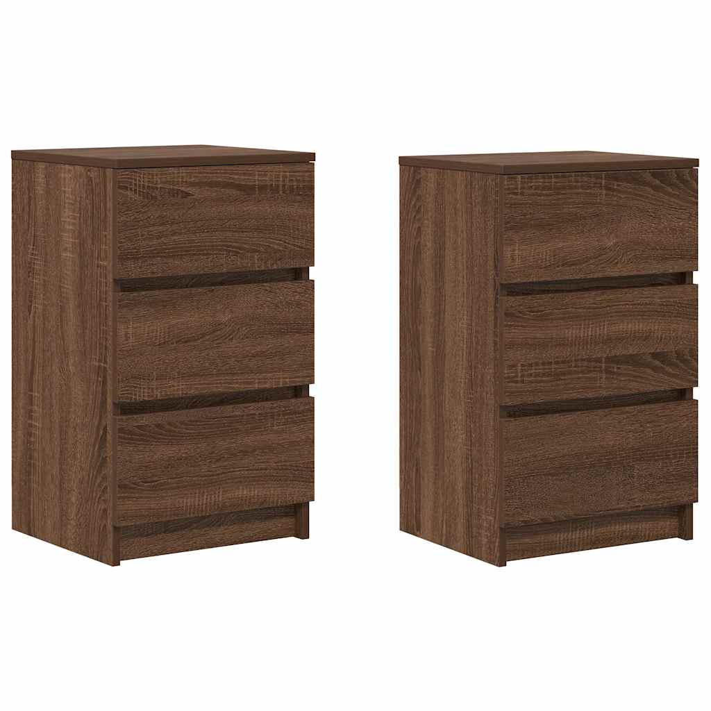 Κομοδίνα με 3 συρτάρια 2 τεμάχια καφέ δρυς 39x35x65 εκ.