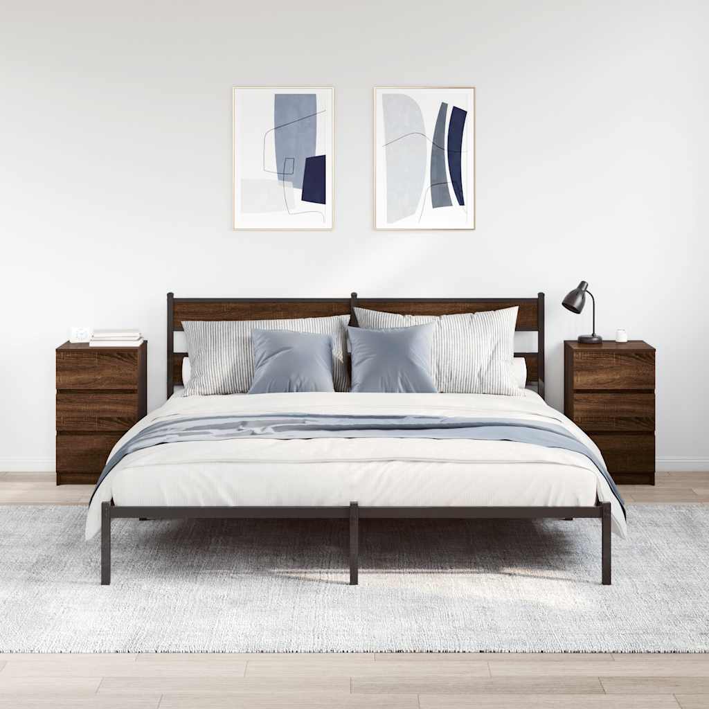 Κομοδίνα με 3 συρτάρια 2 τεμάχια καφέ δρυς 39x35x65 εκ.