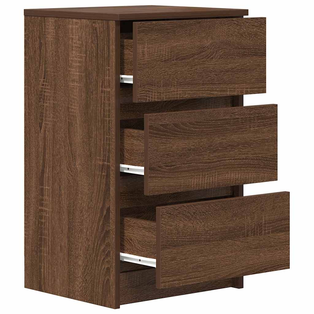Κομοδίνα με 3 συρτάρια 2 τεμάχια καφέ δρυς 39x35x65 εκ.