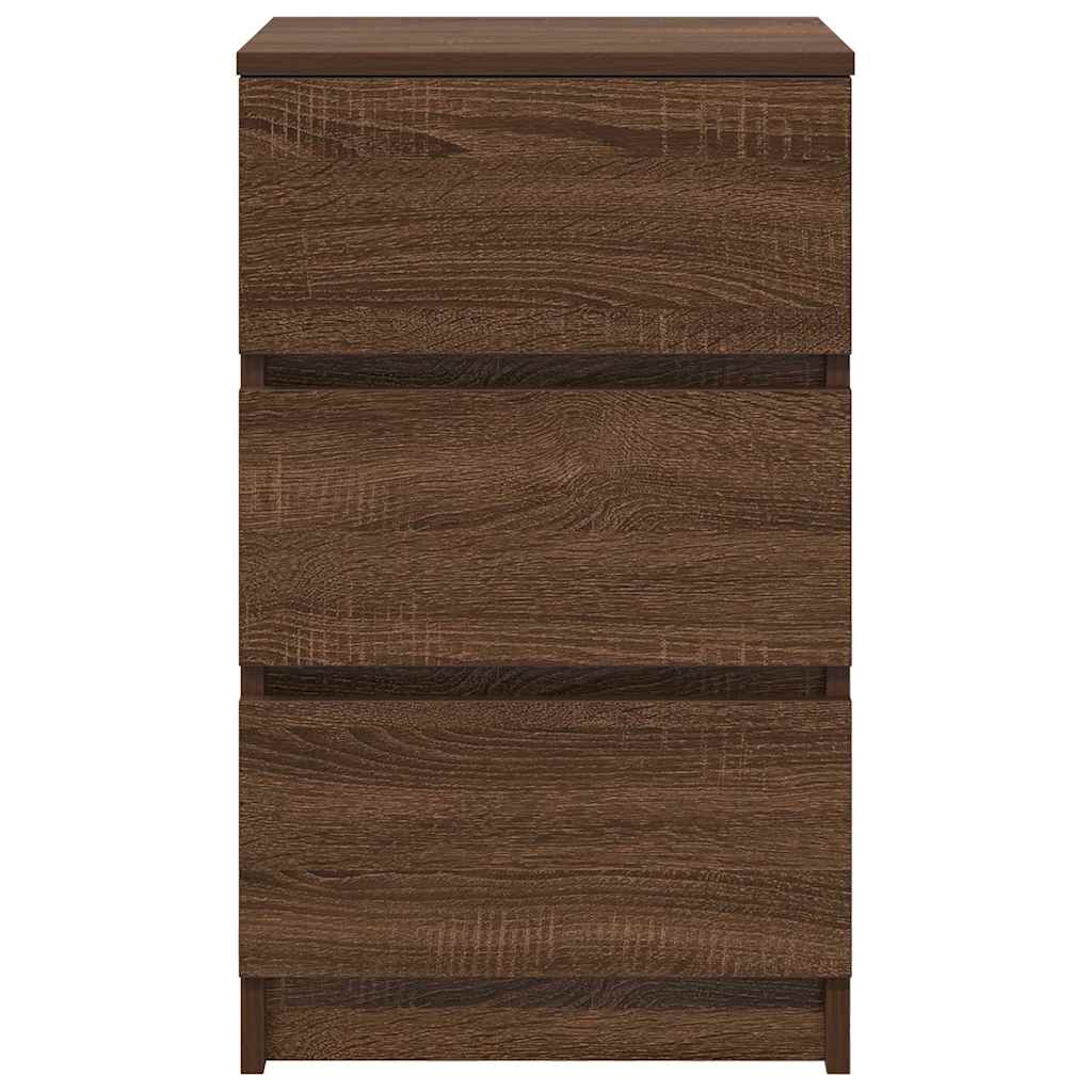 Κομοδίνα με 3 συρτάρια 2 τεμάχια καφέ δρυς 39x35x65 εκ.