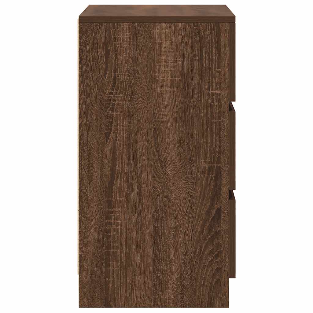 Κομοδίνα με 3 συρτάρια 2 τεμάχια καφέ δρυς 39x35x65 εκ.