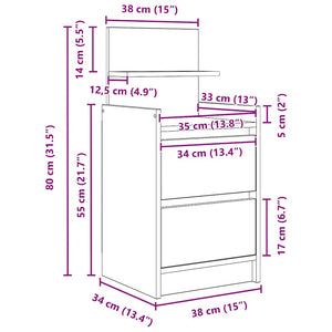 Κομοδίνο με 2 συρτάρια Γκρι Σκυροδέματος 38x34x80 εκ.