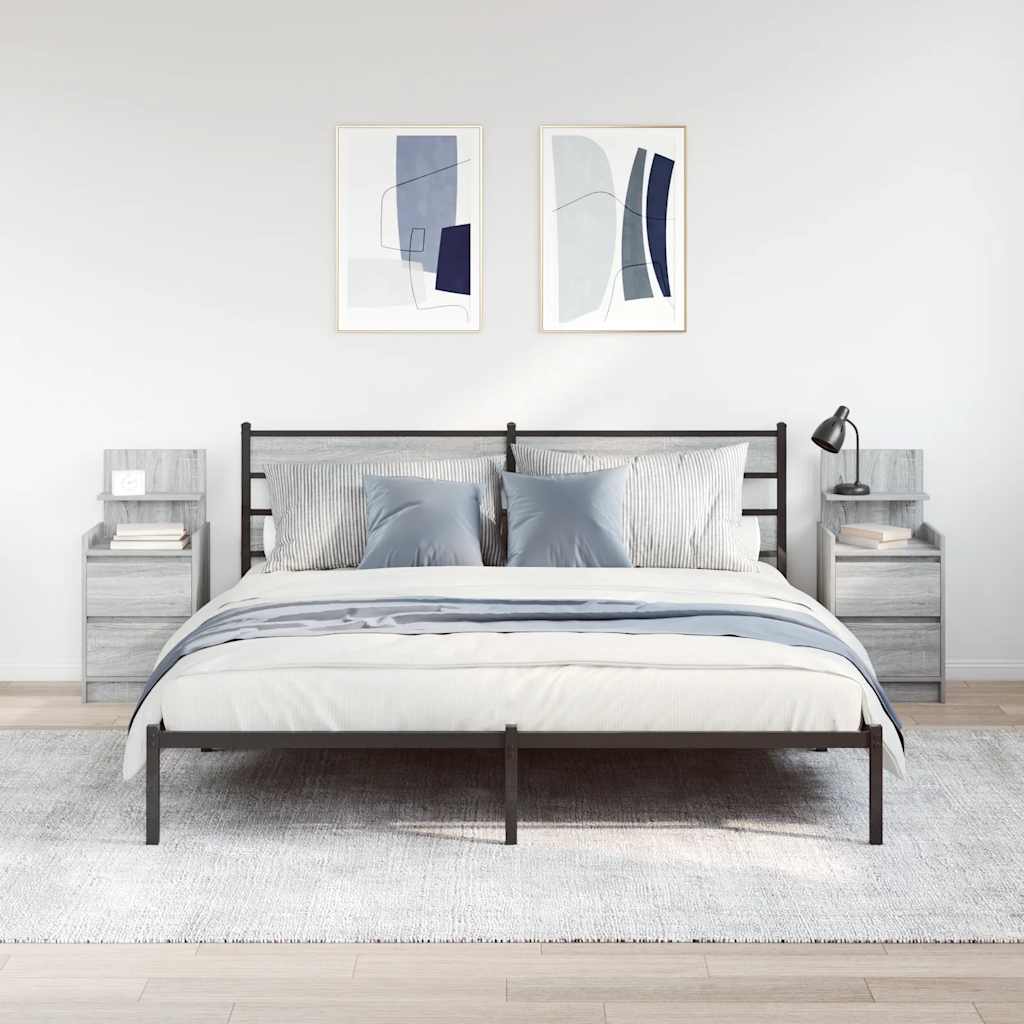 Κομοδίνα με 2 συρτάρια 2 τεμάχια Γκρι Sonoma 38x34x80 εκ. - Pakobazaar