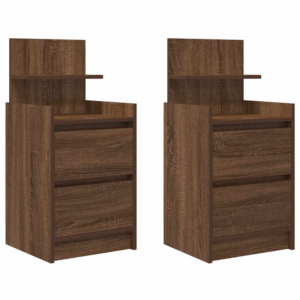 Κομοδίνα με 2 συρτάρια 2 τεμάχια Καφέ Δρυς 38x34x80 εκ.