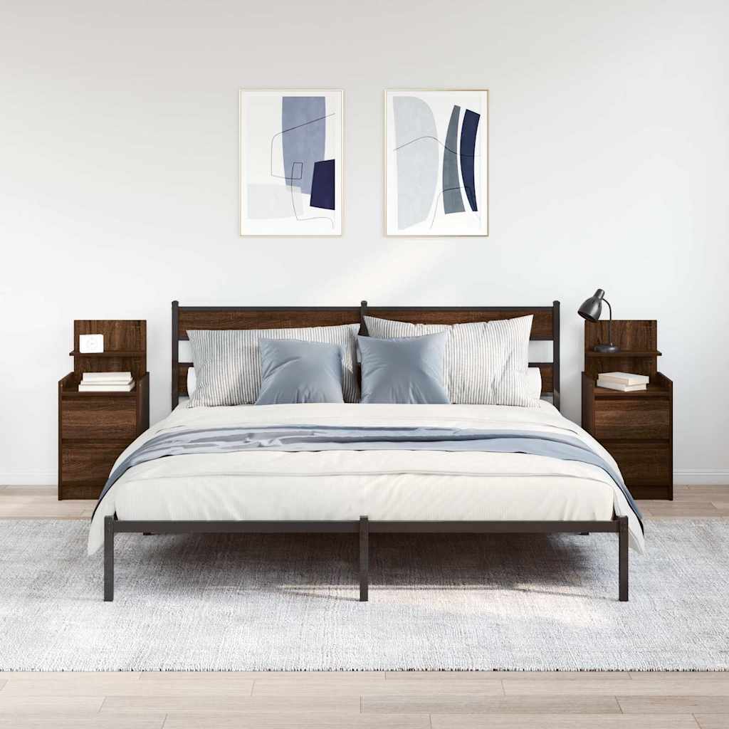 Κομοδίνα με 2 συρτάρια 2 τεμάχια Καφέ Δρυς 38x34x80 εκ.