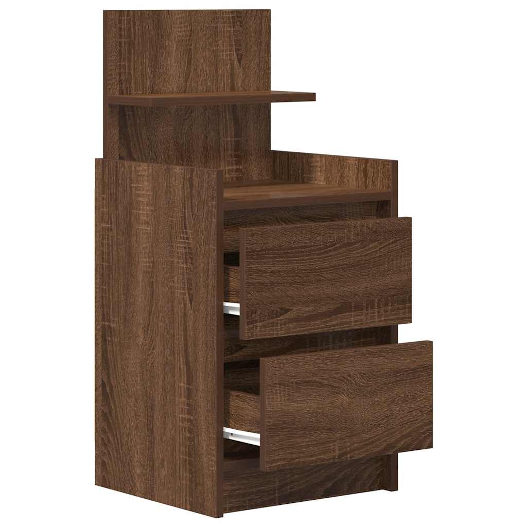 Κομοδίνα με 2 συρτάρια 2 τεμάχια Καφέ Δρυς 38x34x80 εκ.