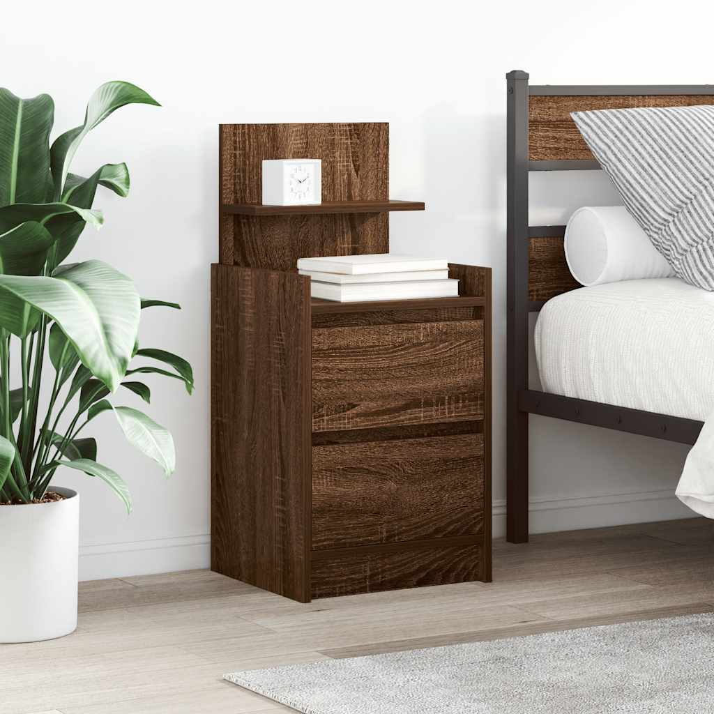Κομοδίνα με 2 συρτάρια 2 τεμάχια Καφέ Δρυς 38x34x80 εκ.