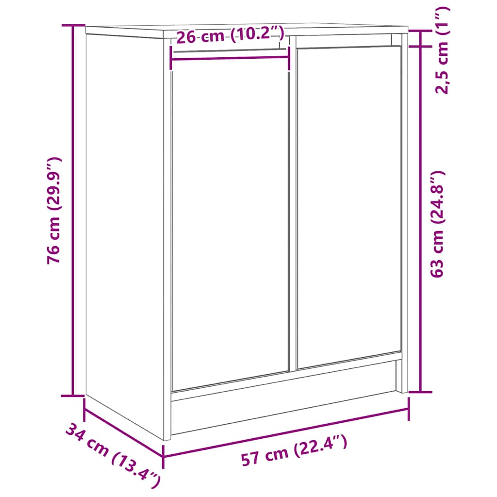 Sideboard Μαύρη βελανιδιά 57x34x76 cm Κατασκευασμένο ξύλο